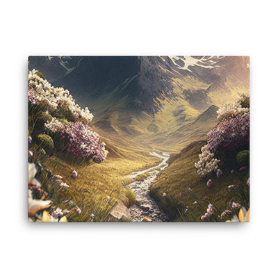 Epischer Berg, steiniger Weg und Blumen - Realistische Malerei - Leinwand berge xxx 45.7 x 61 cm