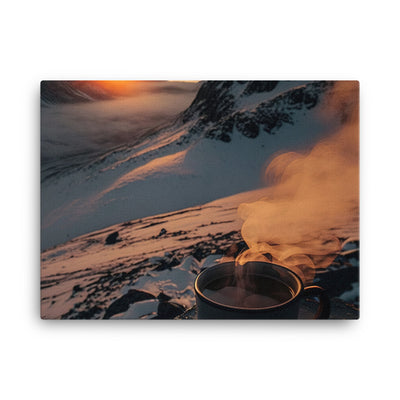 Heißer Kaffee auf einem schneebedeckten Berg - Leinwand berge xxx 45.7 x 61 cm