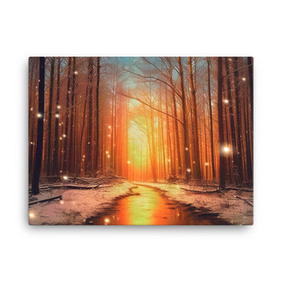 Bäume im Winter, Schnee, Sonnenaufgang und Fluss - Leinwand camping xxx 45.7 x 61 cm