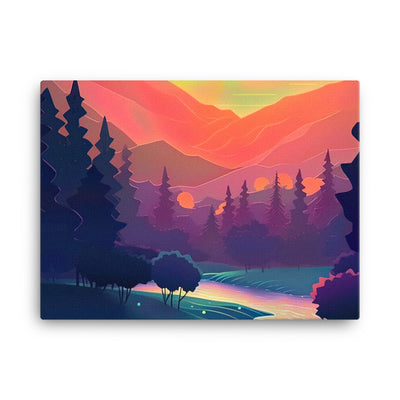 Berge, Fluss, Sonnenuntergang - Malerei - Leinwand berge xxx 45.7 x 61 cm
