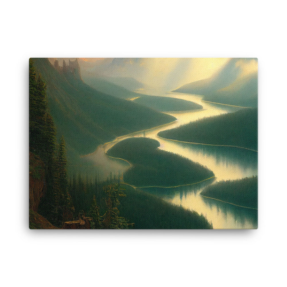 Landschaft mit Bergen, See und viel grüne Natur - Malerei - Leinwand berge xxx 45.7 x 61 cm