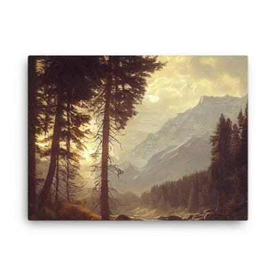Landschaft mit Bergen, Fluss und Bäumen - Malerei - Leinwand berge xxx 45.7 x 61 cm