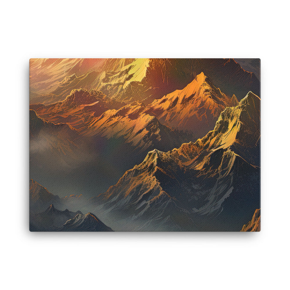 Wunderschöne Himalaya Gebirge im Nebel und Sonnenuntergang - Malerei - Leinwand berge xxx 45.7 x 61 cm