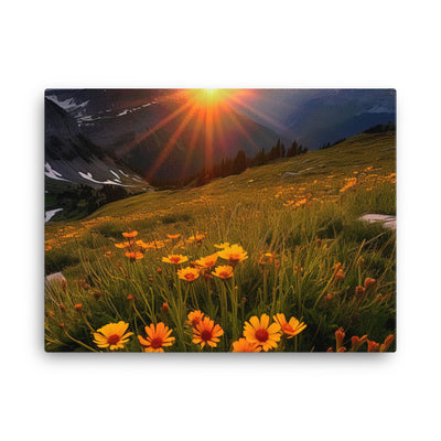 Gebirge, Sonnenblumen und Sonnenaufgang - Leinwand berge xxx 45.7 x 61 cm