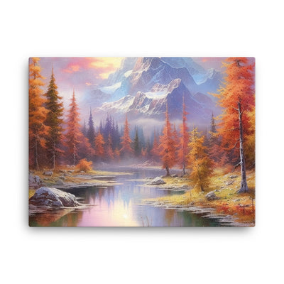 Landschaftsmalerei - Berge, Bäume, Bergsee und Herbstfarben - Leinwand berge xxx 45.7 x 61 cm