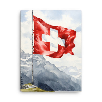 Schweizer Flagge und Berge im Hintergrund - Epische Stimmung - Malerei - Leinwand berge xxx 45.7 x 61 cm