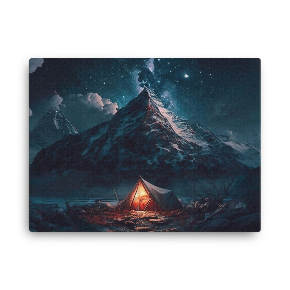 Zelt und Berg in der Nacht - Sterne am Himmel - Landschaftsmalerei - Leinwand camping xxx 45.7 x 61 cm
