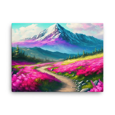 Berg, pinke Blumen und Wanderweg - Landschaftsmalerei - Leinwand berge xxx 45.7 x 61 cm