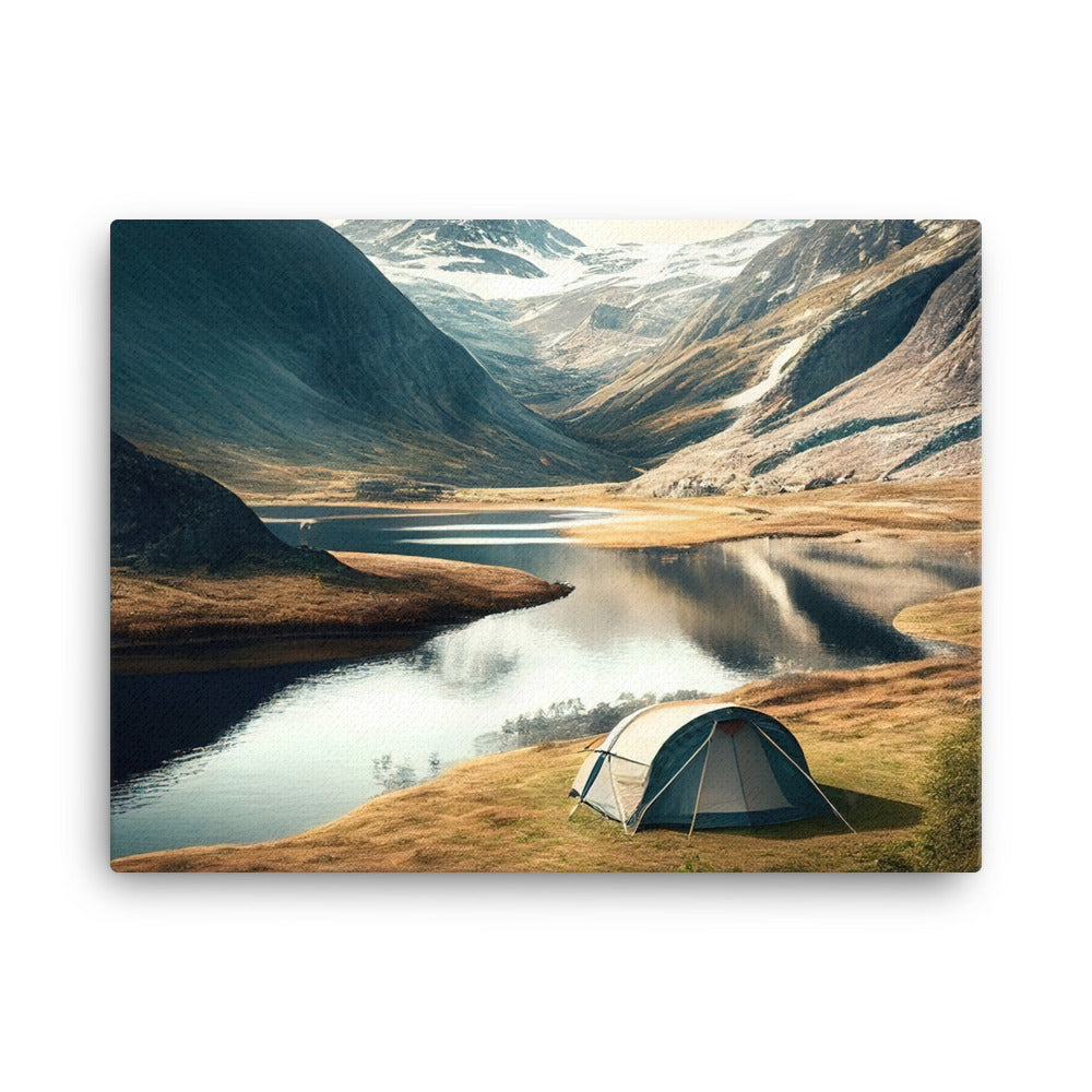 Zelt, Berge und Bergsee - Leinwand camping xxx 45.7 x 61 cm