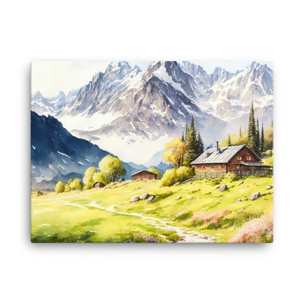 Epische Berge und Berghütte - Landschaftsmalerei - Leinwand berge xxx 45.7 x 61 cm