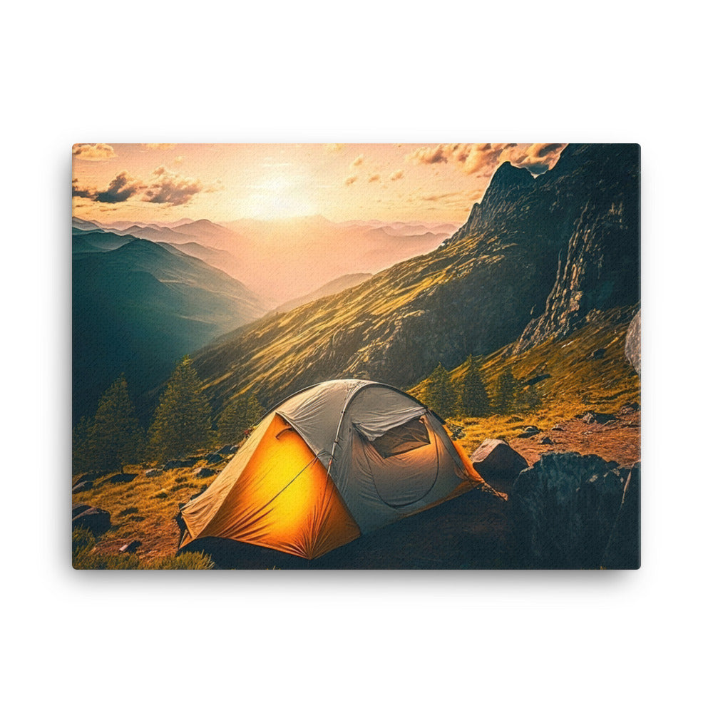 Zelt auf Berg im Sonnenaufgang - Landschafts - Leinwand camping xxx 45.7 x 61 cm