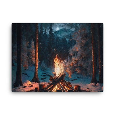 Lagerfeuer beim Camping - Wald mit Schneebedeckten Bäumen - Malerei - Leinwand camping xxx 45.7 x 61 cm