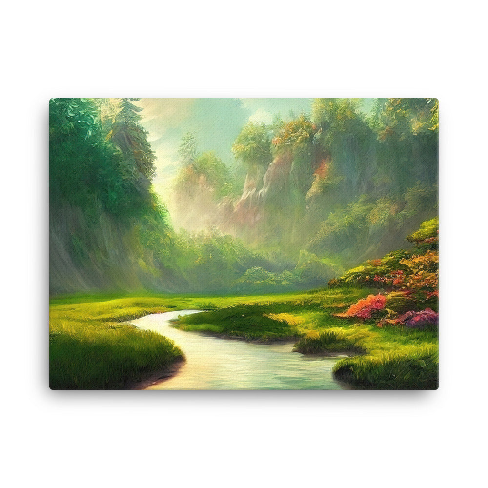 Bach im tropischen Wald - Landschaftsmalerei - Leinwand camping xxx 45.7 x 61 cm