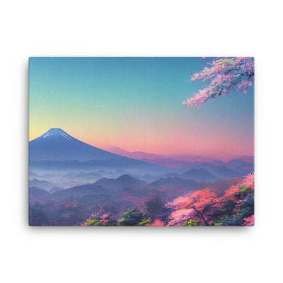 Berg und Wald mit pinken Bäumen - Landschaftsmalerei - Leinwand berge xxx 45.7 x 61 cm