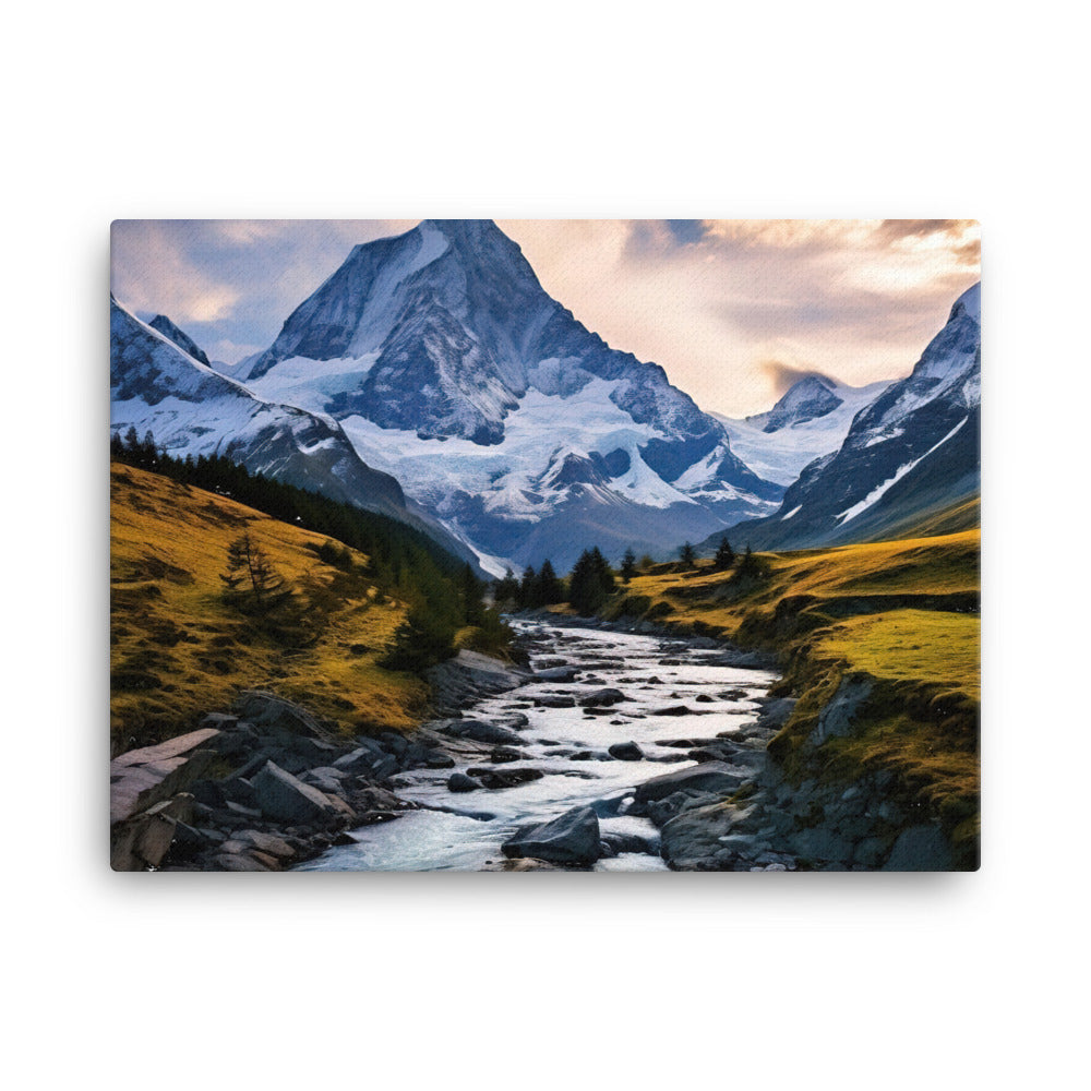 Berge und steiniger Bach - Epische Stimmung - Leinwand berge xxx 45.7 x 61 cm