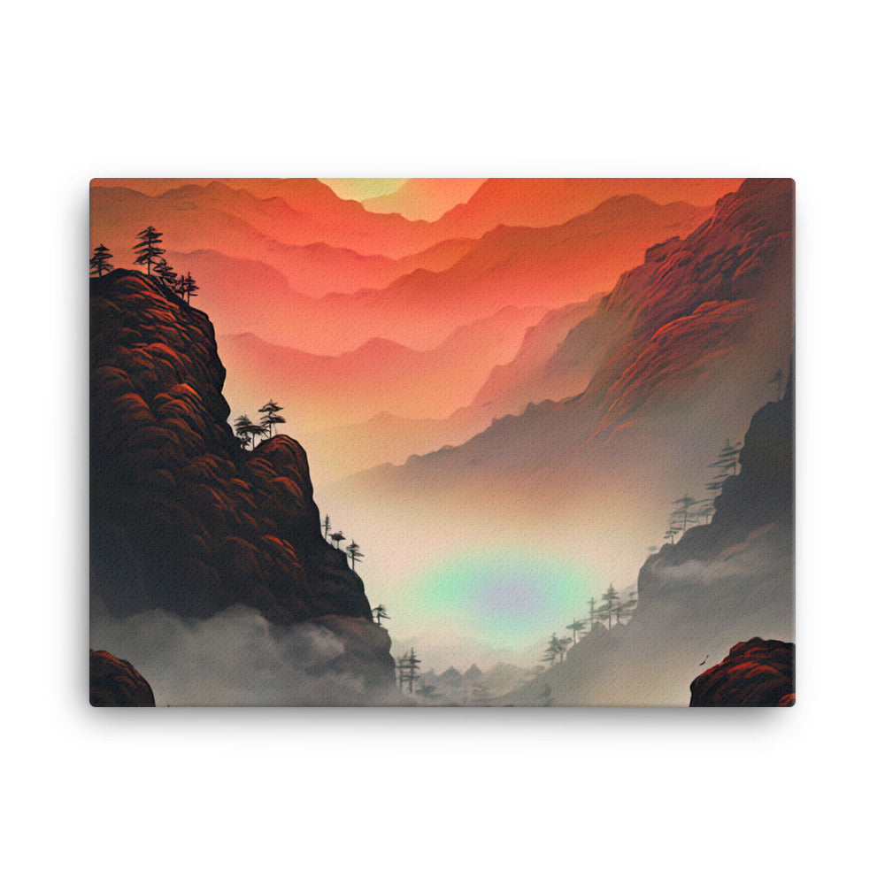 Gebirge, rote Farben und Nebel - Episches Kunstwerk - Leinwand berge xxx 45.7 x 61 cm