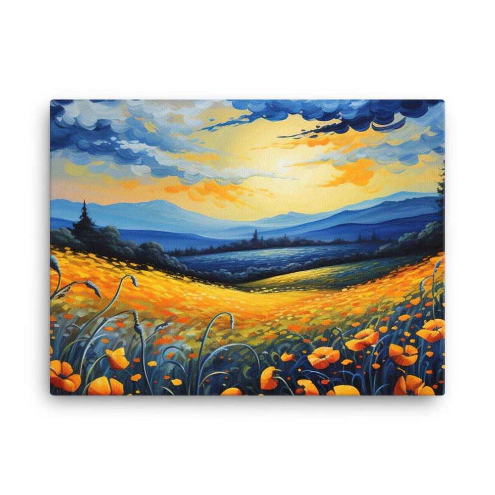 Berglandschaft mit schönen gelben Blumen - Landschaftsmalerei - Leinwand berge xxx 45.7 x 61 cm