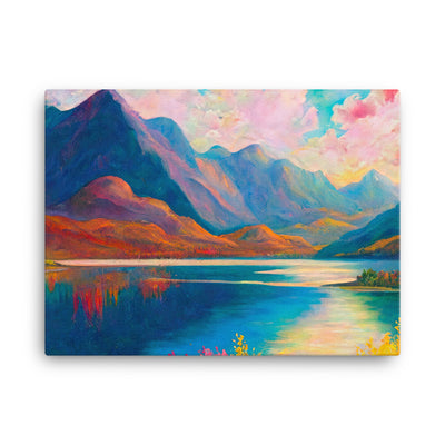 Berglandschaft und Bergsee - Farbige Ölmalerei - Leinwand berge xxx 45.7 x 61 cm
