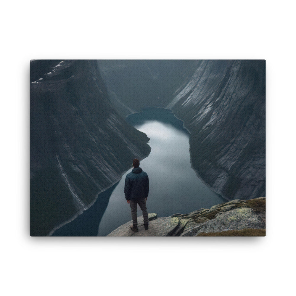 Mann auf Bergklippe - Norwegen - Leinwand berge xxx 45.7 x 61 cm