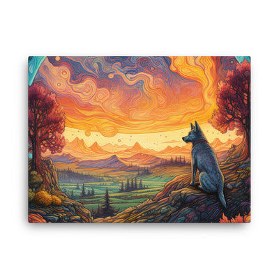 Hund auf Felsen - Epische bunte Landschaft - Malerei - Leinwand camping xxx 45.7 x 61 cm