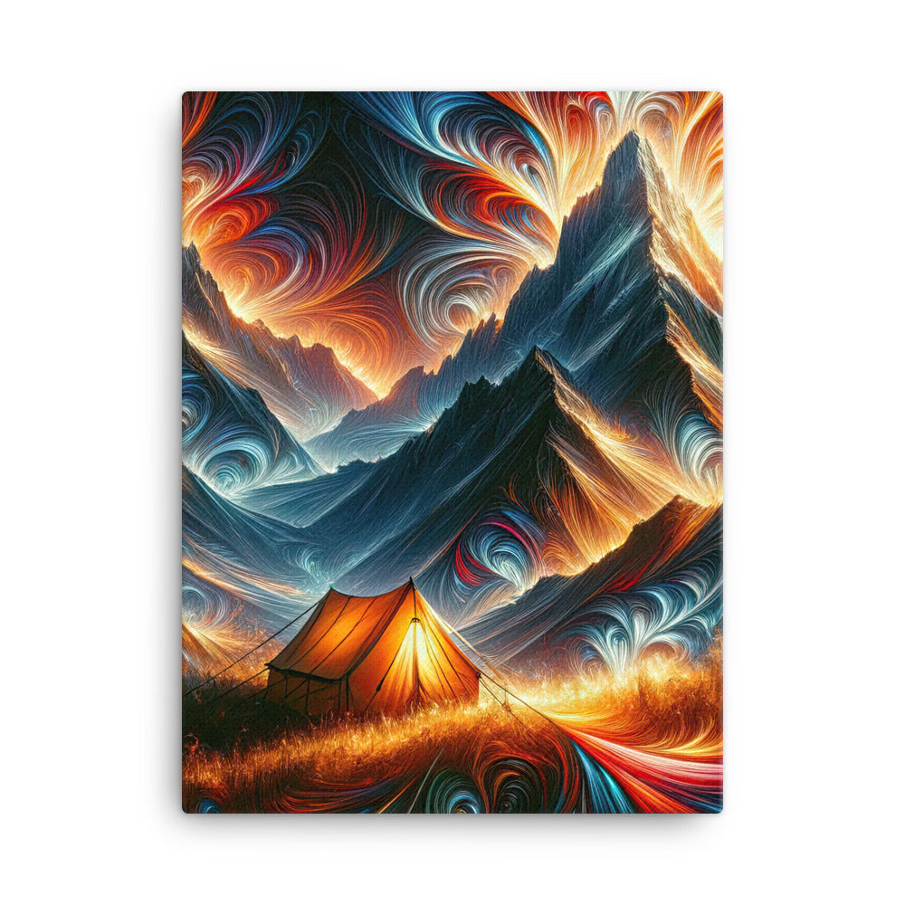 Abstrakte Kunst der Alpen, wo die Berge mit dynamischen Farben und Mustern pulsieren und eine Szene Energie schaffen - Leinwand camping xxx yyy zzz 45.7 x 61 cm