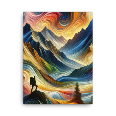 Abstraktes Kunstgemälde der Alpen mit wirbelnden, lebendigen Farben und dynamischen Mustern. Wanderer Silhouette - Leinwand wandern xxx yyy zzz 45.7 x 61 cm