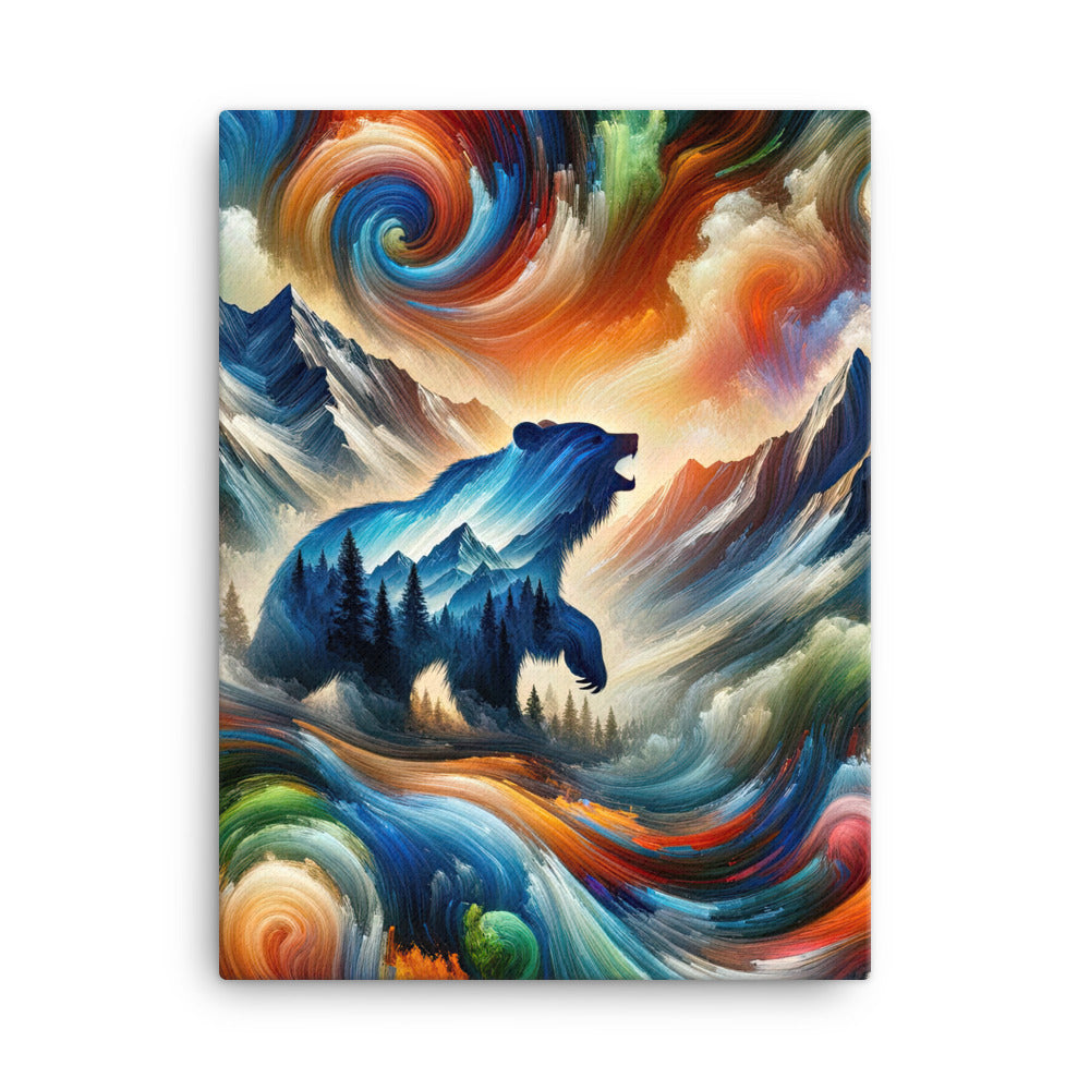 Lebendige Alpen und Bären Sillhouette über Berggipfel - Abstraktes Gemälde - Leinwand camping xxx yyy zzz 45.7 x 61 cm