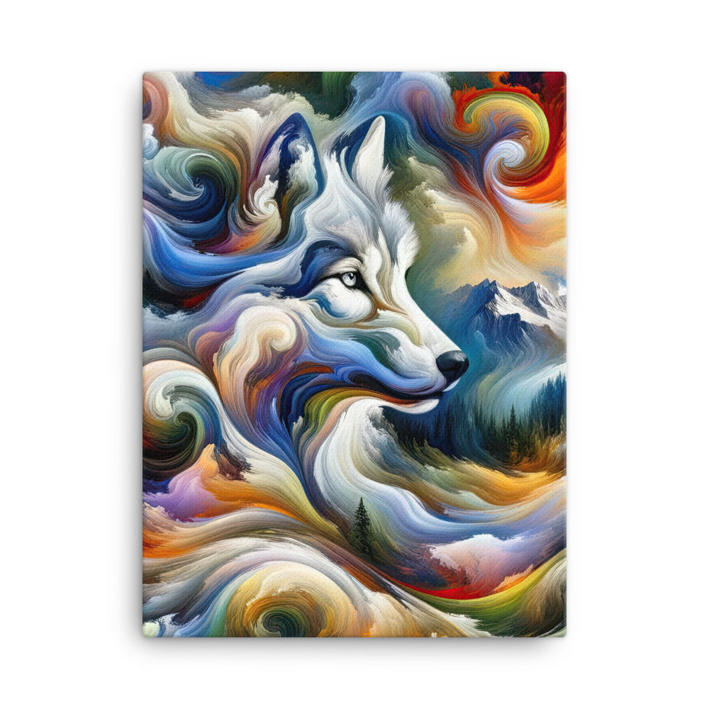 Abstraktes Alpen Gemälde: Wirbelnde Farben und Majestätischer Wolf, Silhouette (AN) - Leinwand xxx yyy zzz 45.7 x 61 cm
