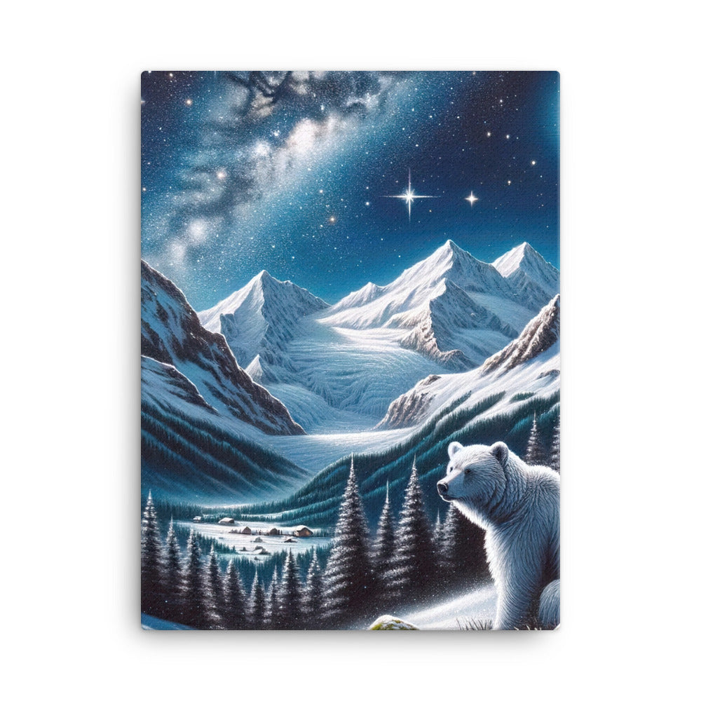 Sternennacht und Eisbär: Acrylgemälde mit Milchstraße, Alpen und schneebedeckte Gipfel - Leinwand camping xxx yyy zzz 45.7 x 61 cm