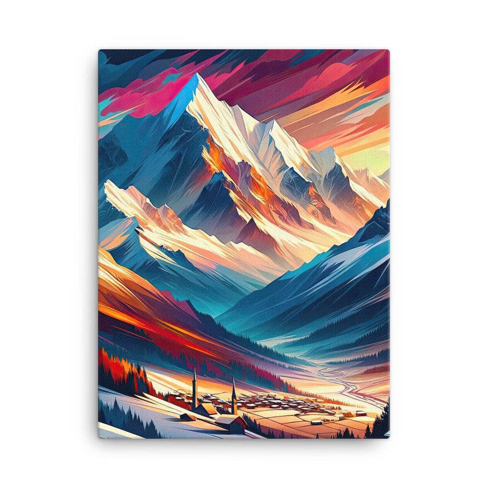 Moderne geometrische Alpen Kunst: Warmer Sonnenuntergangs Schein auf Schneegipfeln - Leinwand berge xxx yyy zzz 45.7 x 61 cm