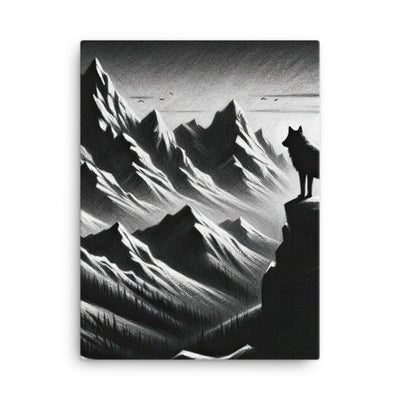 Kohlezeichnung, die die stille Stille der Alpen in der Winterdämmerung verkörpert. Wolf auf einem Berghügel (AN) - Leinwand xxx yyy zzz 45.7 x 61 cm