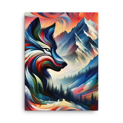 Abstrakte Kunst der Alpen mit majestätischer Wolfssilhouette. Lebendige, wirbelnde Farben, unvorhersehbare Muster (AN) - Leinwand xxx yyy zzz 45.7 x 61 cm