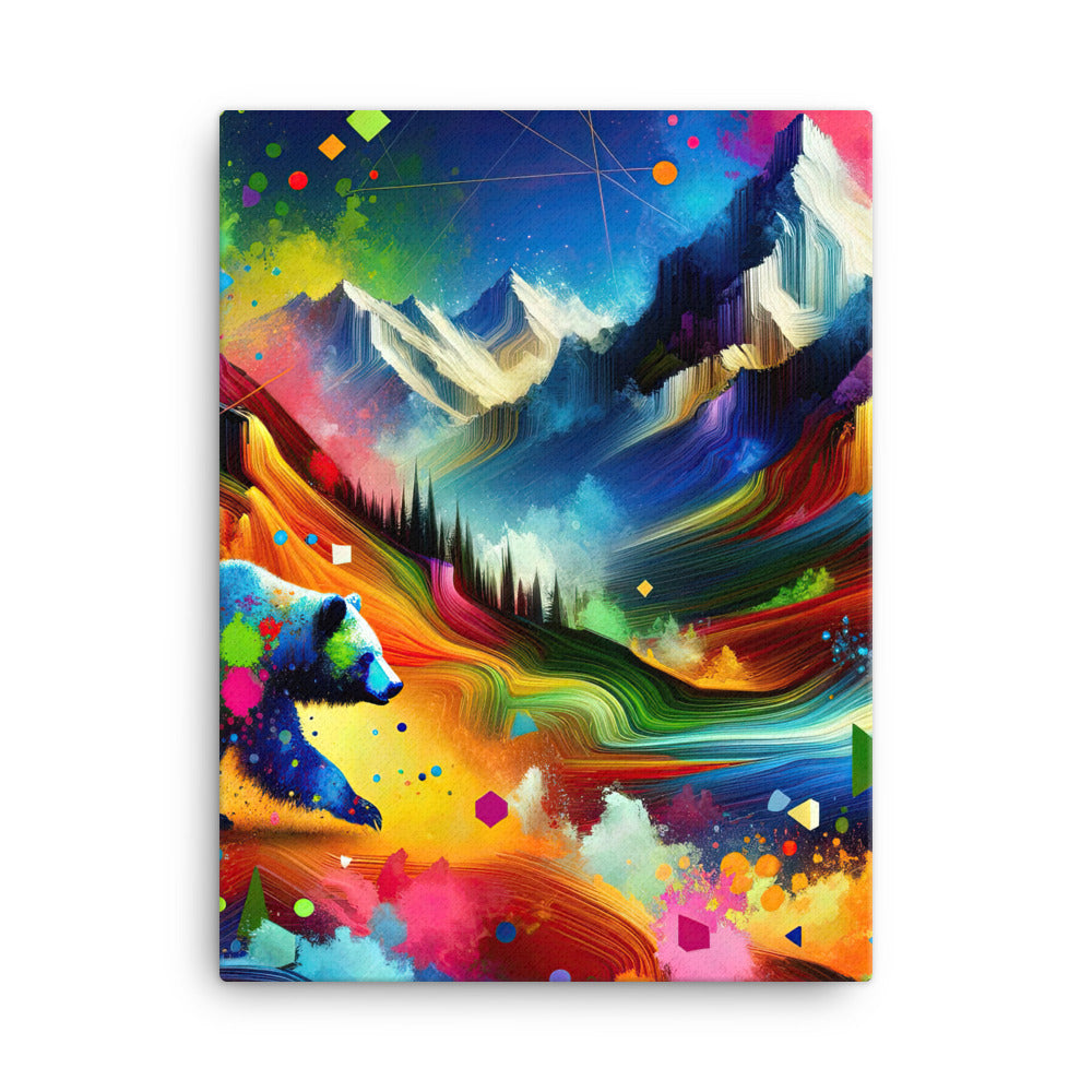 Neonfarbener Alpen Bär in abstrakten geometrischen Formen - Leinwand camping xxx yyy zzz 45.7 x 61 cm