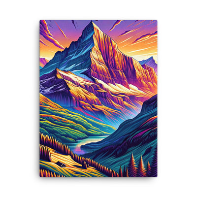 Bergpracht mit Schweizer Flagge: Farbenfrohe Illustration einer Berglandschaft - Leinwand berge xxx yyy zzz 45.7 x 61 cm