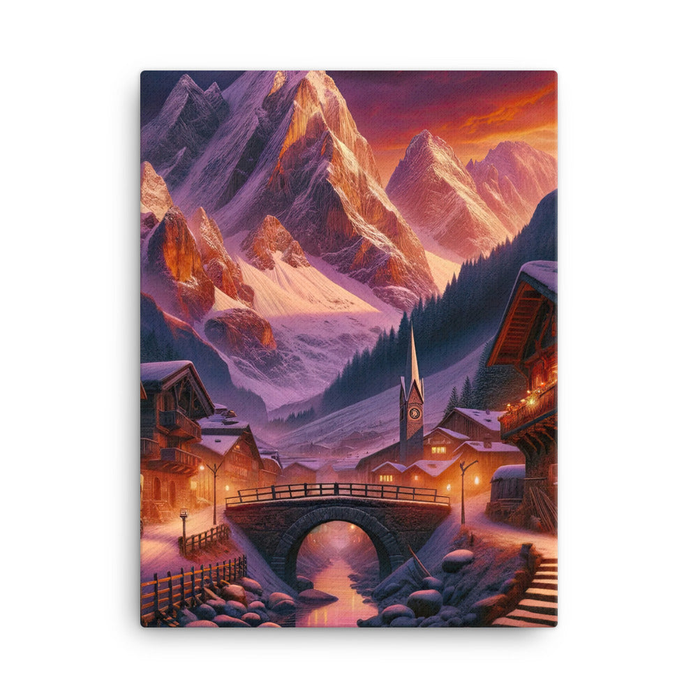Magische Alpenstunde: Digitale Kunst mit warmem Himmelsschein über schneebedeckte Berge - Leinwand berge xxx yyy zzz 45.7 x 61 cm