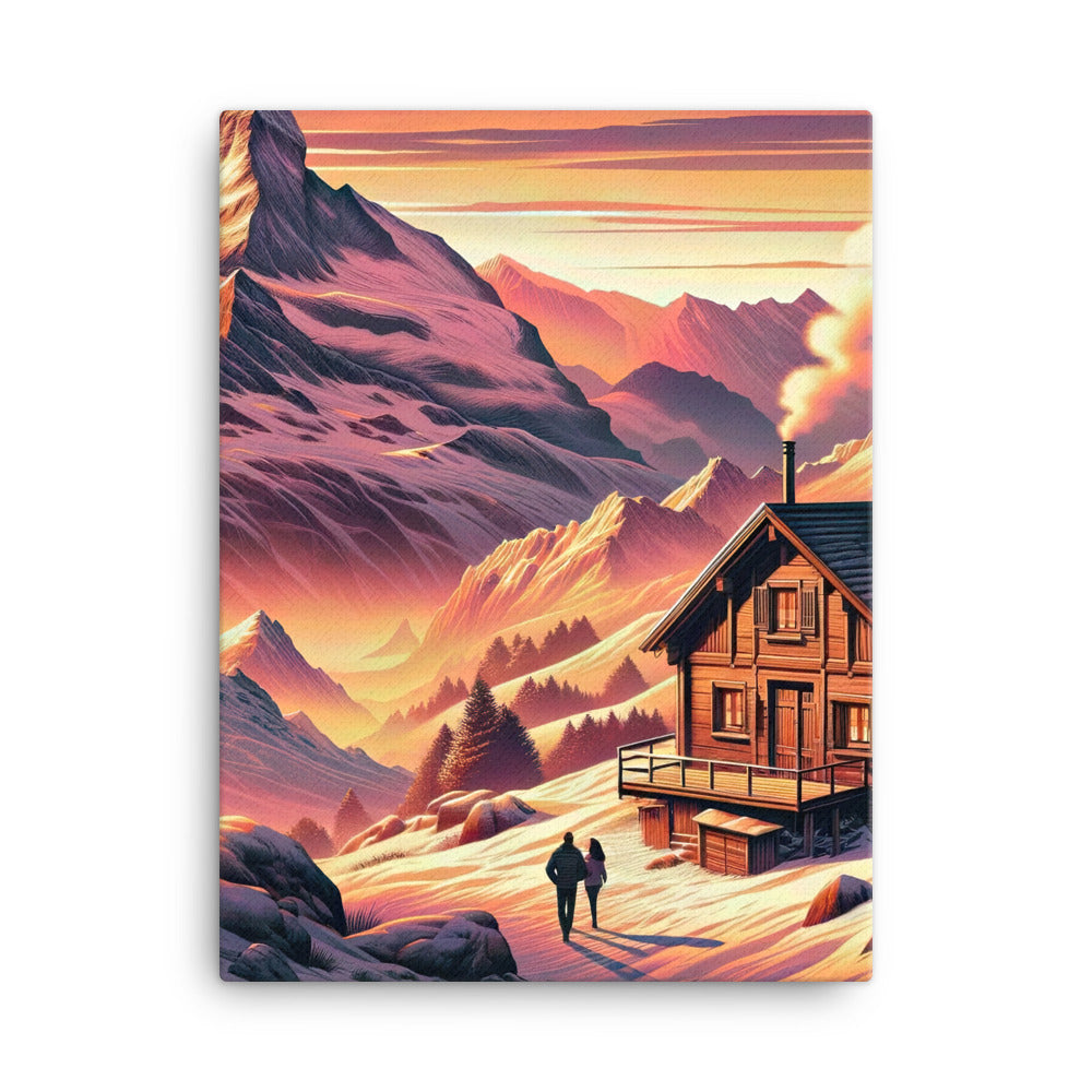 Berghütte im goldenen Sonnenuntergang: Digitale Alpenillustration - Leinwand berge xxx yyy zzz 45.7 x 61 cm