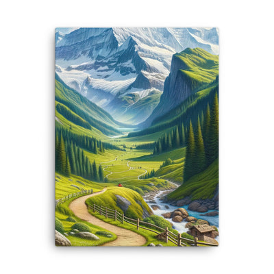 Wanderer in den Bergen und Wald: Digitale Malerei mit grünen kurvenreichen Pfaden - Leinwand wandern xxx yyy zzz 45.7 x 61 cm