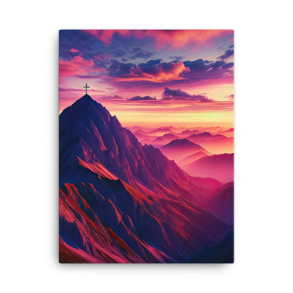 Dramatischer Alpen-Sonnenaufgang, Gipfelkreuz und warme Himmelsfarben - Leinwand berge xxx yyy zzz 45.7 x 61 cm