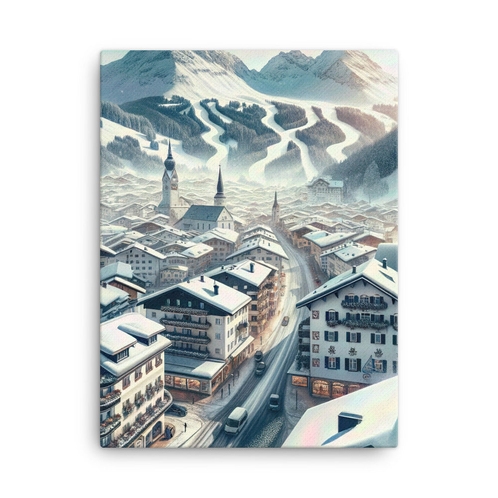 Winter in Kitzbühel: Digitale Malerei von schneebedeckten Dächern - Leinwand berge xxx yyy zzz 45.7 x 61 cm