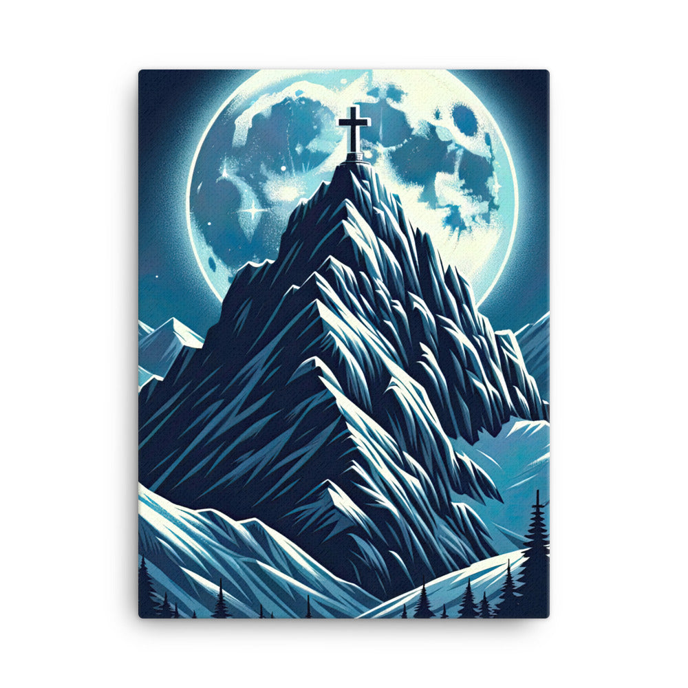 Mondnacht und Gipfelkreuz in den Alpen, glitzernde Schneegipfel - Leinwand berge xxx yyy zzz 45.7 x 61 cm
