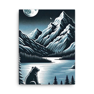 Bär in Alpen-Mondnacht, silberne Berge, schimmernde Seen - Leinwand camping xxx yyy zzz 45.7 x 61 cm