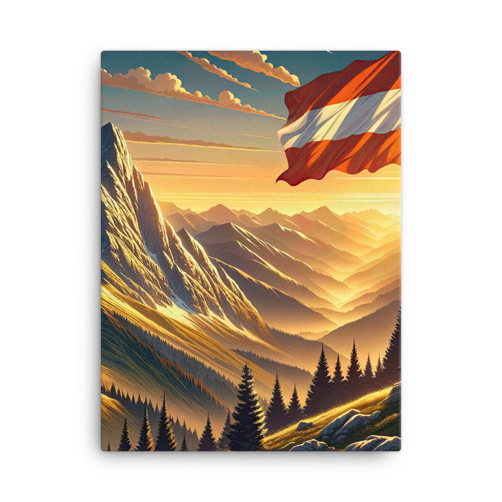 Ruhiger Alpenabend mit österreichischer Flagge und goldenem Sonnenuntergang - Leinwand berge xxx yyy zzz 45.7 x 61 cm