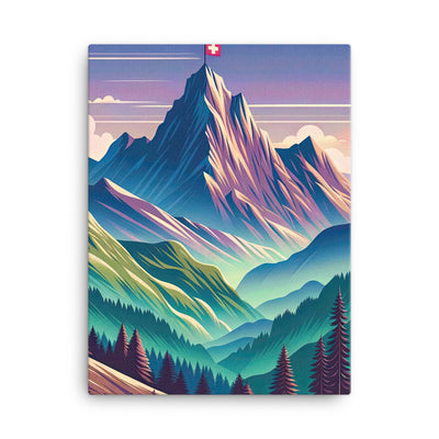 Harmonische Berglandschaft mit Schweizer Flagge auf Gipfel - Leinwand berge xxx yyy zzz 45.7 x 61 cm