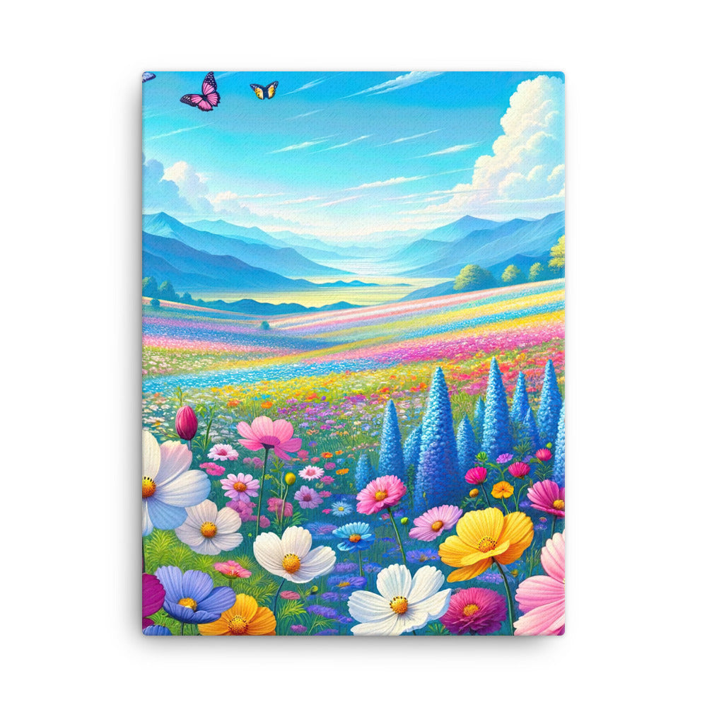 Weitläufiges Blumenfeld unter himmelblauem Himmel, leuchtende Flora - Leinwand camping xxx yyy zzz 45.7 x 61 cm