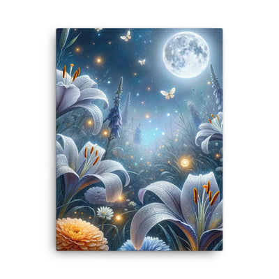 Ätherische Mondnacht auf blühender Wiese, silbriger Blumenglanz - Leinwand camping xxx yyy zzz 45.7 x 61 cm