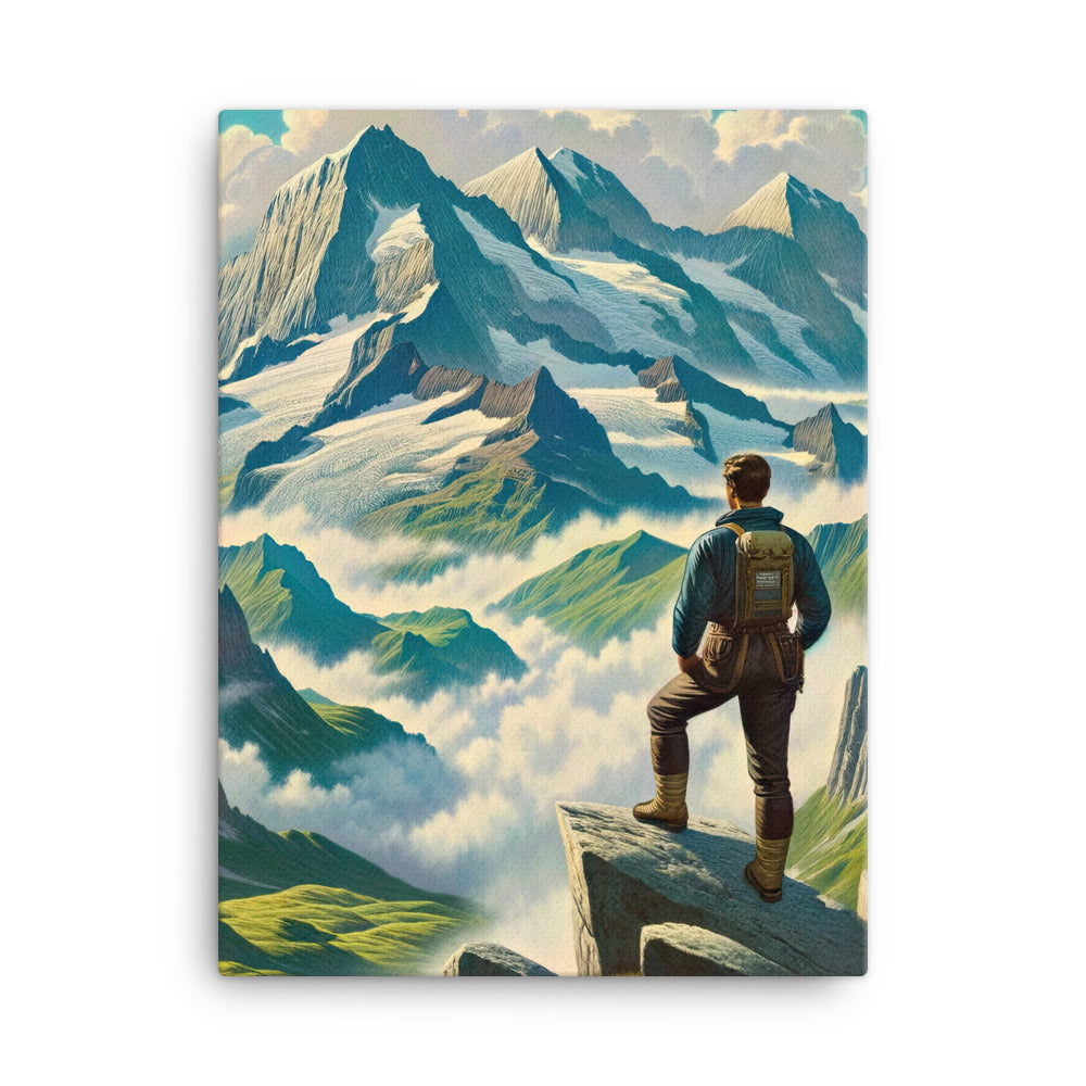 Panoramablick der Alpen mit Wanderer auf einem Hügel und schroffen Gipfeln - Leinwand wandern xxx yyy zzz 45.7 x 61 cm
