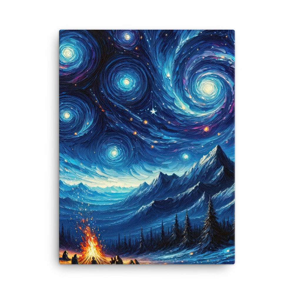Sternennacht über den Alpen inspiriertes Ölgemälde, mystischer Nachthimmel in Blau - Leinwand camping xxx yyy zzz 45.7 x 61 cm