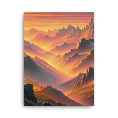 Ölgemälde der Alpen in der goldenen Stunde mit Wanderer, Orange-Rosa Bergpanorama - Leinwand wandern xxx yyy zzz 45.7 x 61 cm