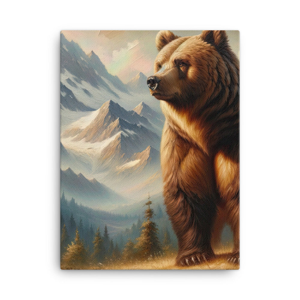 Ölgemälde eines königlichen Bären vor der majestätischen Alpenkulisse - Leinwand camping xxx yyy zzz 45.7 x 61 cm
