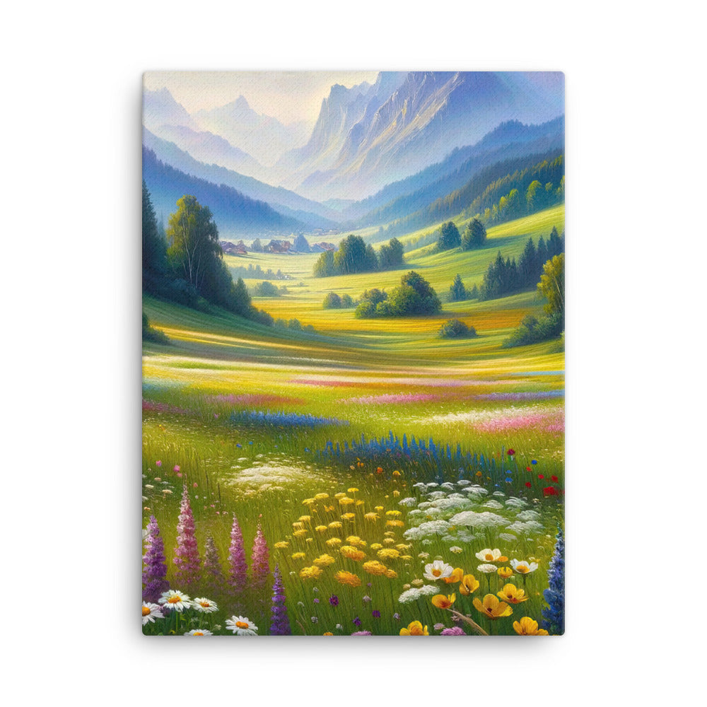 Ölgemälde einer Almwiese, Meer aus Wildblumen in Gelb- und Lilatönen - Leinwand berge xxx yyy zzz 45.7 x 61 cm